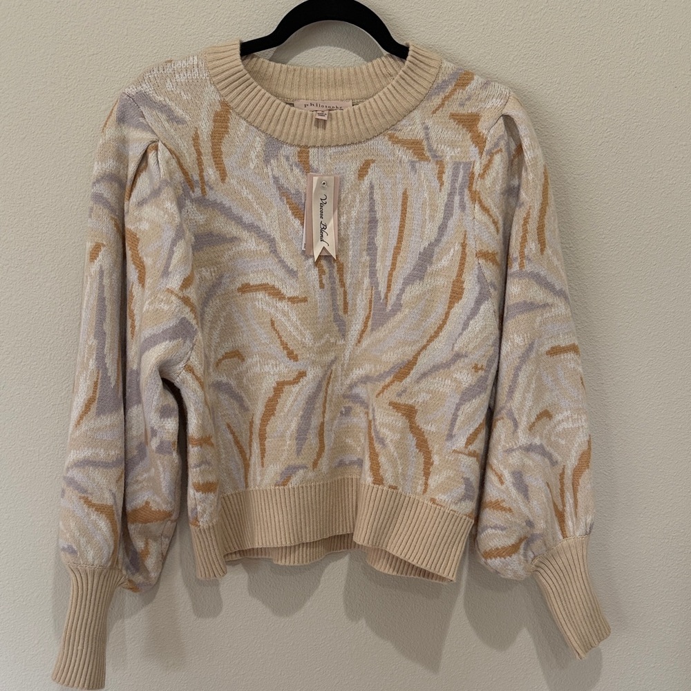 Philosophy Beige, Cream & Lavender Abstract Crewneck Sweater